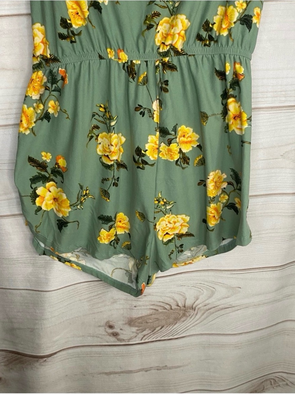J for Justify Sage Green Romper with Yellow Floral Print